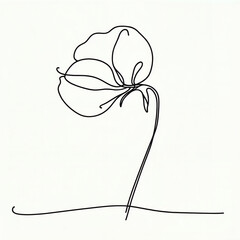 Minimalist line drawing of a flower on a blank background  