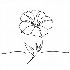 Simple line drawing of a flower with leaves and stem  