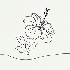 Minimalist line drawing of hibiscus flower and leaves  