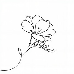 One line drawing of a flower with leaves in minimalist style  