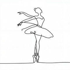 Elegant ballerina dancing in minimalist line art style  
