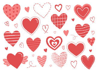 Vector set of hand drawn hearts of various styles. Simple decorative love illustrations. Valentine's day.