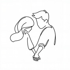 Abstract line art of couple holding hands in intimate pose  