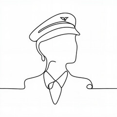 Continuous line drawing of an airplane pilot in uniform  