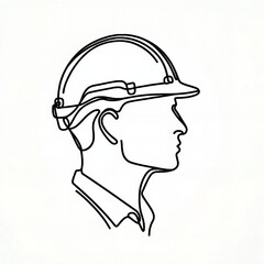 Outline of a construction worker wearing a hard hat in profile  