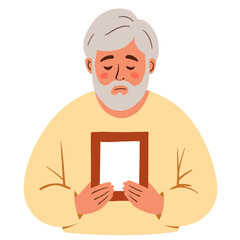 Elderly woman looking out the window and touching the glass in rain . Elderly set