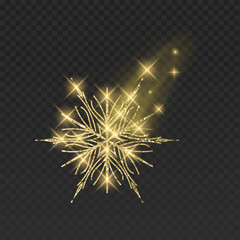 Dynamic illustration of a  glitter snowflake with a magical light trail. The shimmering winter crystal features a brilliant sparkle effect, glowing stars, and a soft motion blur trail. Isolated on a d