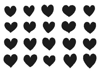 Vector set of hand drawn black and white hearts. Simple decorative love illustrations. Valentine's day. Silhouettes of hearts