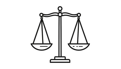 Balanced scales, simple line art on white. Each scale suspends from the beam