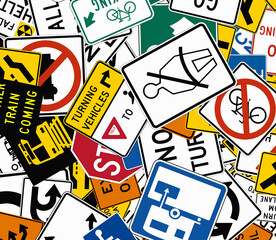 us standard road signs ideal for concept road safety education or for driving school