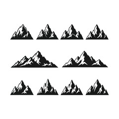 Diverse Black Mountain Silhouettes Collection: Jagged Peaks, Rugged Terrain, Dramatic Shading for Graphic Design Projects