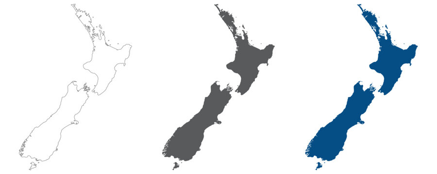 New Zealand map plain set. Map of New Zealand in blank set.