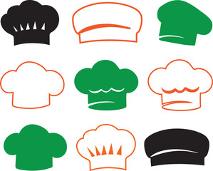 Chef Hat Icon Set. Cooking Cap, Bakery Chef Toque Vector Collection.