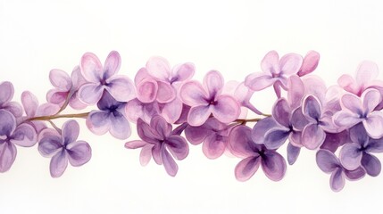 adorable watercolor lilac branch, pastel purple, white background