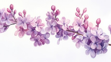 adorable watercolor lilac branch, pastel purple, white background