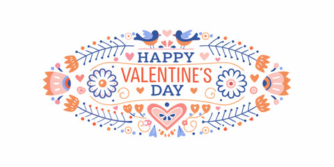 A colorful valentine s day wreath with hearts flowers and birds © Ratan