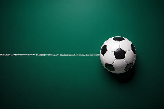 Soccer ball resting on touchline over minimal green field