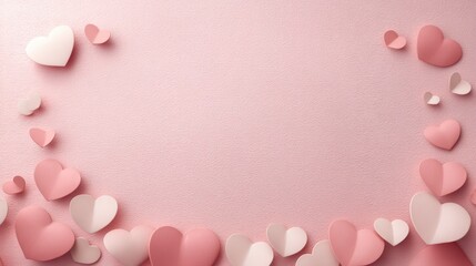 Pink and white background with a heart shaped border. Valentines day.
