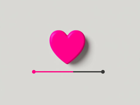 Pink heart with a loading bar in a 3D style magenta and grey tones representing digital love [with copy space] - Powered by Adobe