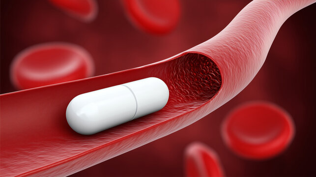A view of the white pill entering the esophagus