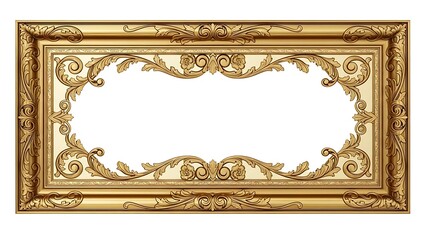 Elegant golden panoramic picture frame with intricate baroque ornamentation