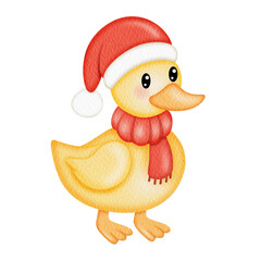 Cute Woodland duck Christmas Watercolor.