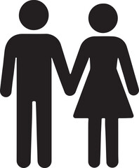 Simple black icon depicting a man and a woman holding hands together