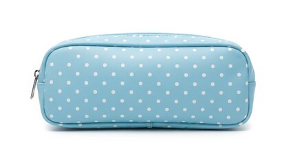 Light blue polka dot cosmetic bag with minimal fabric pattern isolated