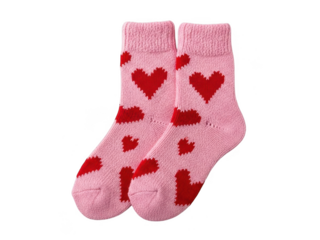 Pink socks with red hearts isolated on transparent background