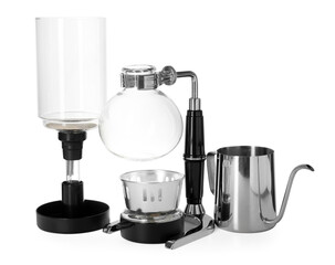 Siphon (vacuum) coffeemaker and coffee pot isolated on white