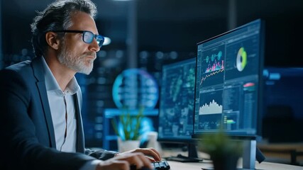 Medium shot of a data scientist reviewing machine learning algorithms predicting equipment breakdowns on a computer screen. - Powered by Adobe