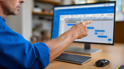 person manually reordering timeline blocks with drag-and-drop interface on large screen