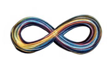 Infinity symbol created by colorful flowing lines representing endless possibilities and continuous energy on a transparent background