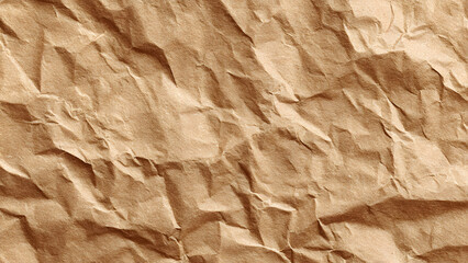 Texture of wrinkled kraft paper, textured recycled paper, light brown newspaper.