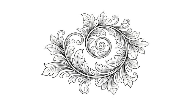 Elegant single swirling acanthus leaf ornament in a graceful circular design, isolated white background.