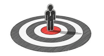 Success focus goal achievement leadership strategy A businessperson silhouette stands on a red bullseye target conveying ambition and decisive focus for corporate planning and
