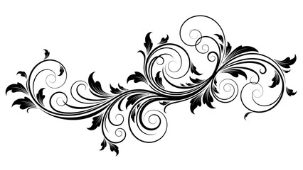 Fototapeta premium Bold Solid Black Floral Scroll with Leaves and Curls, Striking Decorative Design Element, isolated white background