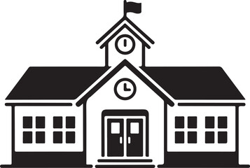 Simple black and white illustration of a classic school house building design