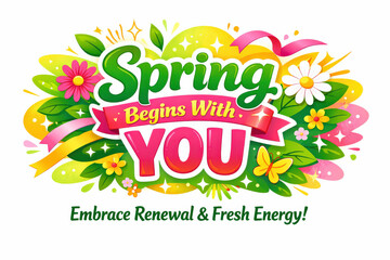 Spring Renewal Banner. Modern holiday banner with short greeting slogan, vibrant spring lifestyle promo banner welcoming personal