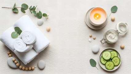 A peaceful arrangement of spa essentials on a light background for relaxation