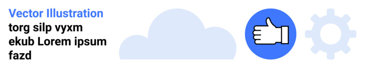 Obraz premium Cloud computing, digital approval, software settings, data management, web services, IT tools. A cloud, a thumbs-up icon and a gear. Cloud computing and digital approval concept