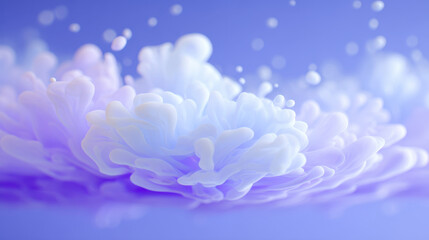 Soft pastel blue and purple ink swirling in water creates delicate, dreamy abstract floral pattern with smooth flowing shapes and gentle light