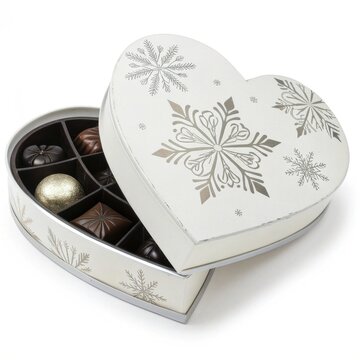 Elegant heart-shaped box filled with assorted chocolates for valentine's day
