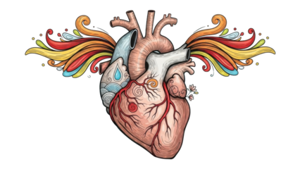 Decorated anatomical heart illustration