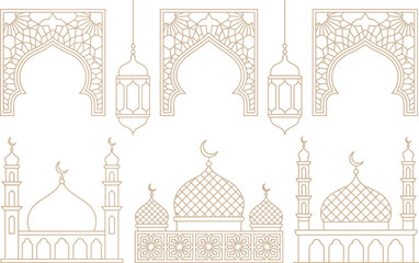 Intricate islamic architectural designs and decorative elements vector illustration on a white background