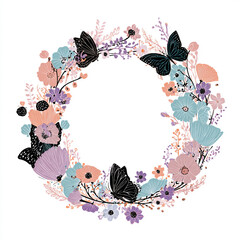 floral frame with butterflies