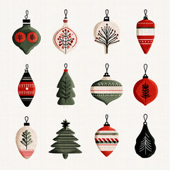 set of christmas tree decorations