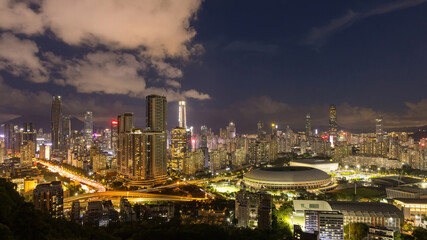 Shenzhen Luohu District Night Skyline - Bustling City Lights Aerial View © KimThi
