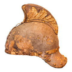 Isolated antique weathered replica Roman soldier helmet