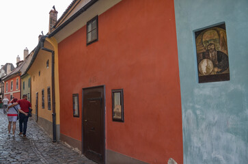 Czech Republic, Prague September 6, 2025,  Golden Lane (Zlat&aacute; ulička) is a picturesque street in Prague, known for its historic buildings, associated with many famous literary figures, such as Kafka